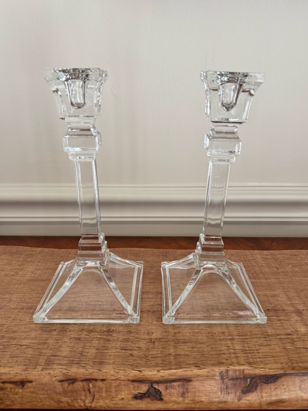 Vintage Pair of Square Bottom Cut Glass/Crystal Candle Sticks